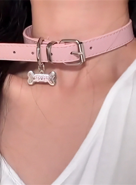 黑色皮质小狗骨头吊牌项圈