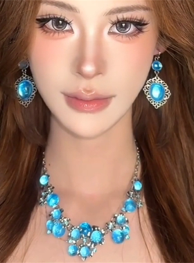 小众高级感蓝色水晶锆石项链