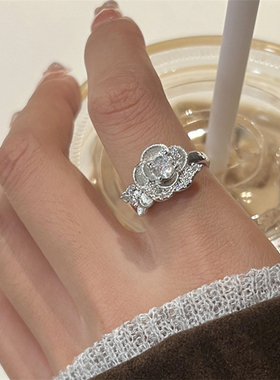 银色玫瑰花食指戒女款