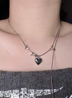 甜酷爱心长款流苏项链女辣妹