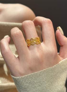 金色镂空蕾丝皇冠戒指女