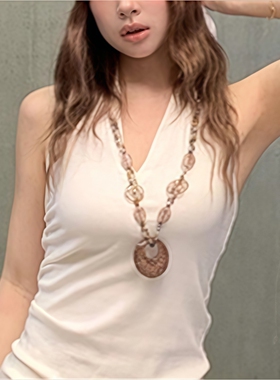 豹纹串珠项链女y2k亚文化古早