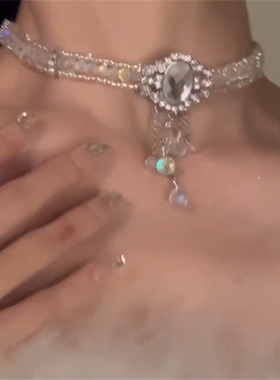 超闪满钻锆石流苏项链女