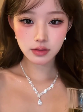 爆闪水滴锆石流苏项链耳环套装