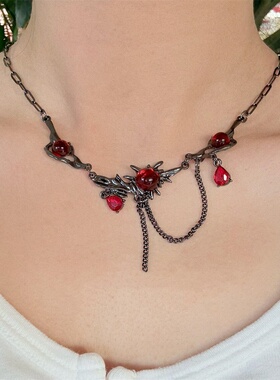 暗黑风不规则红色水滴项链