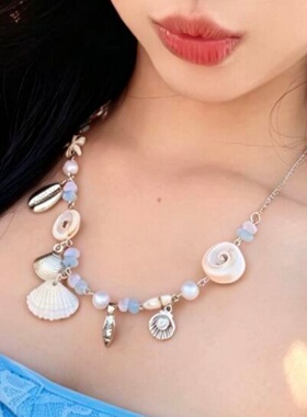 海边度假蓝色海星串珠项链女2026