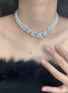 珍珠锆石项链女锁骨链