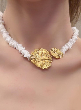 度假风夸张不规则贝壳花朵珍珠