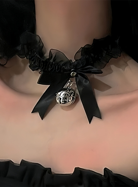 纯欲辣妹黑色颈环项链铃铛蝴蝶结