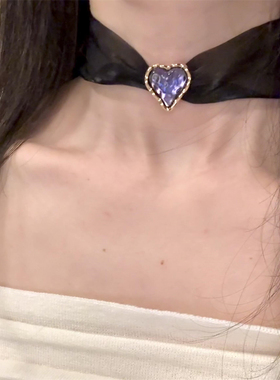 黑色爱心薄纱choker项链