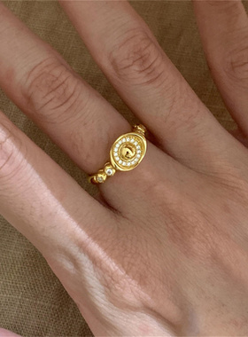 中古金色镶钻元宝戒指女