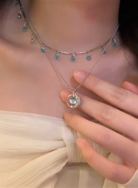 蓝色锆石流苏项链女款