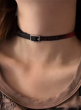 渐变色项圈千禧辣妹风皮革颈链