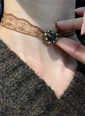 秋冬咖色系复古短款choker颈带