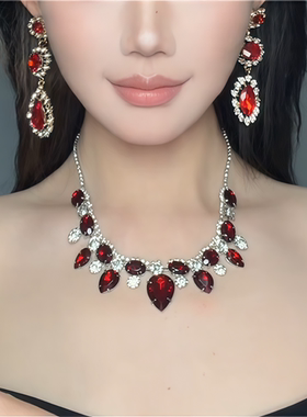 红水晶满钻项链感奢华重工