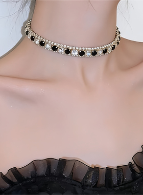 黑色锆石项链套装轻奢
