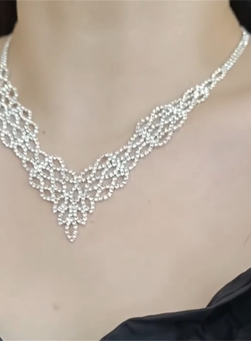 超闪满钻精致项链耳环套装女