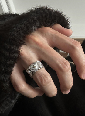 满钻爱心星芒珍珠戒指女