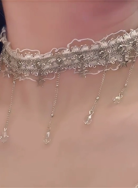 法式白色蕾丝流苏项链