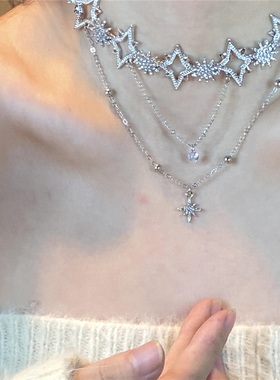 芒星闪钻锆石双层锁骨链女