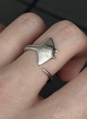 银色蝠鲼魔鬼鱼戒指女