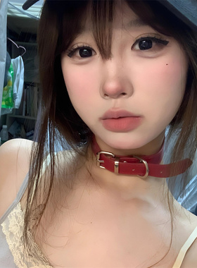 复古红色皮质项圈小众高级感