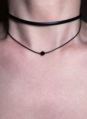 黑色双层叠戴短款锁骨链女