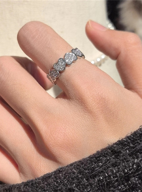 微镶锆石爱心开口戒指女