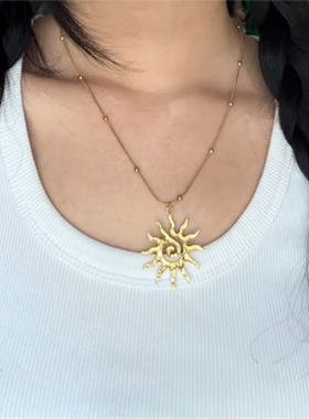波西米亚风项链螺旋纹太阳颈链