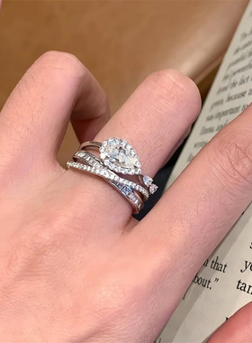 法式多层水滴镶钻戒指