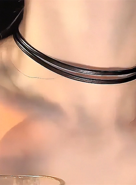 叶流西倪妮同款颈链黑色皮绳