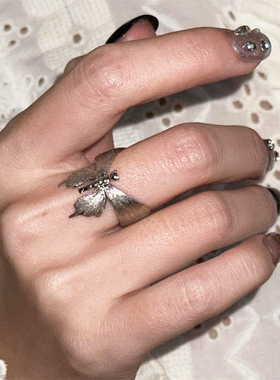 银色拉丝蝴蝶戒指女款