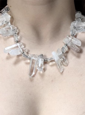 不规则水晶流苏项链女