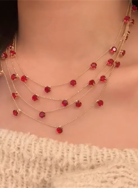 红色满天星多层叠戴项链