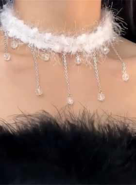 秋冬毛绒choker白色项圈
