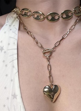 欧美金属爱心叠戴项链女