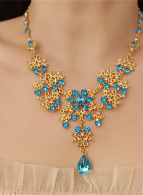 超闪蓝色水滴锆石项链女