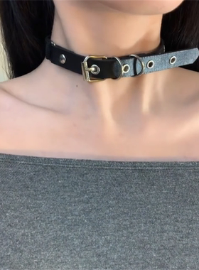 黑色皮带扣choker项链女