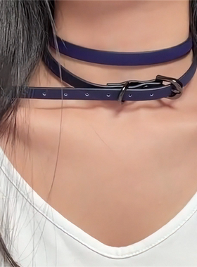 千禧辣妹蓝色皮带颈链亚文化