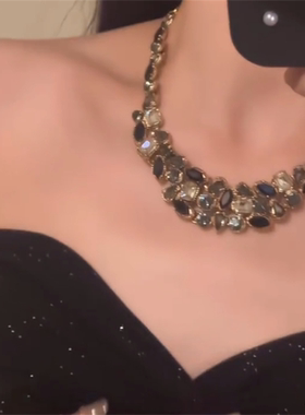 黑色闪钻锆石项链女晚礼服锁骨链