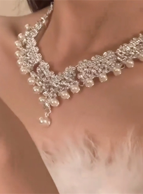 闪钻珍珠流苏项链女款