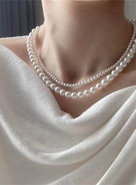 双层珍珠项链叠戴颈链女