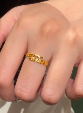 金属拉丝羽毛戒指女款