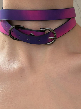 紫色温变色皮质choker项圈女