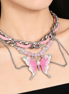 粉色蝴蝶choker多巴胺设计感颈链
