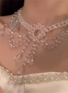 法式轻奢水晶项链串珠流苏
