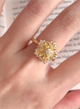 爆闪金色碎钻雪花戒指女