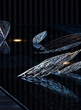 户外不锈钢镂空树叶雕塑立体镜面叶子摆件枫叶酒店水景售楼部装饰