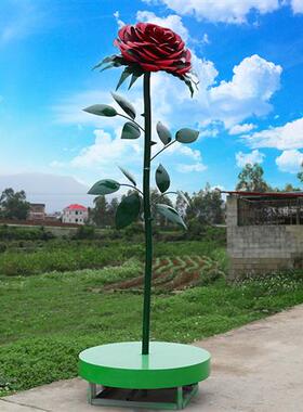 户外仿真花朵雕塑玻璃钢玫瑰花植物摆件网红景区引流打卡拍照装饰