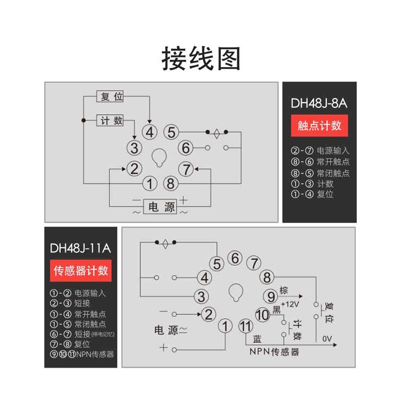 ZOFR中继 数显计数器 DH48J电子式计数继电器AC220V 380V DC24V - 图3